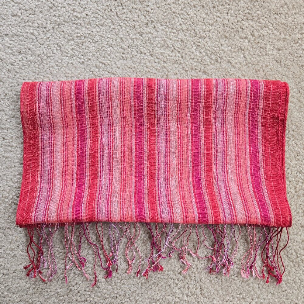 NWT Eddie Bauer 100% Linen Pink Red Stripe Scarf